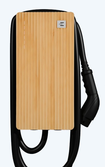 TeltoCharge met vaste kabel en frontplaat in hout.